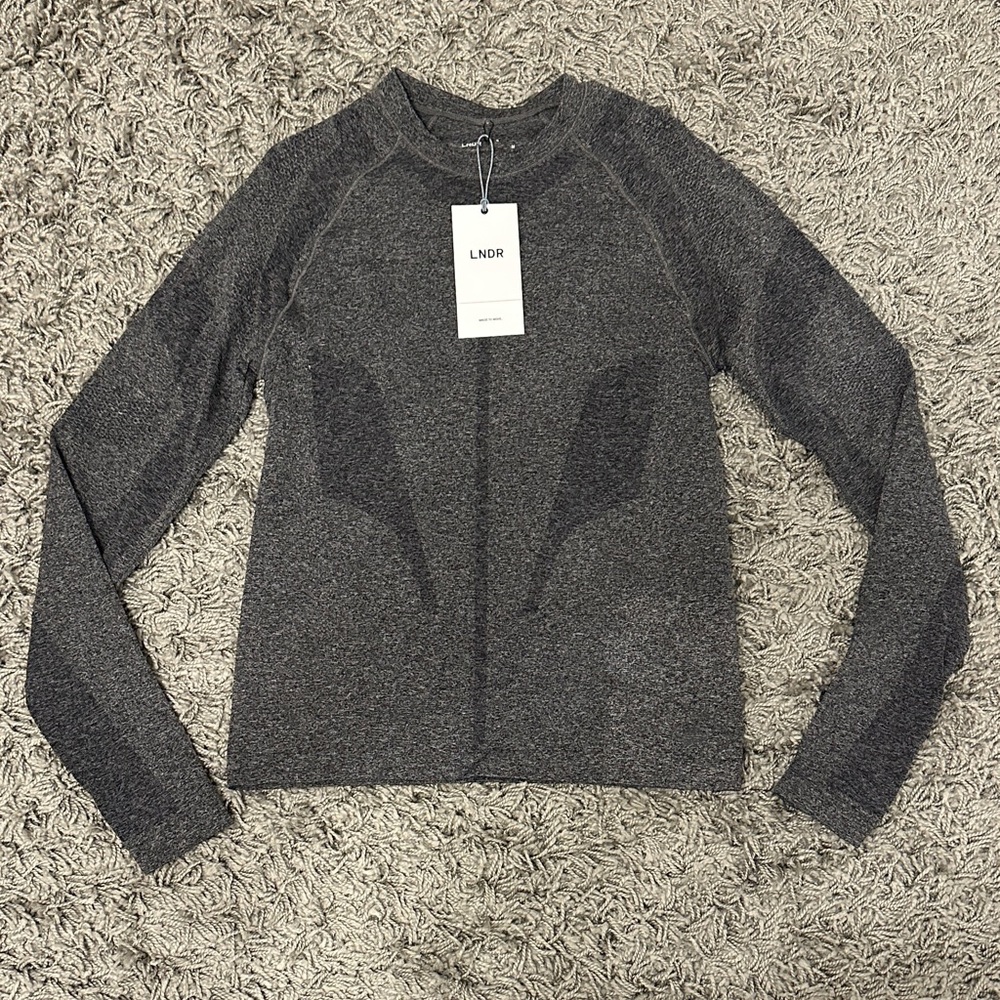 LNDR Men’s Steel Tech Tee Long Sleeve Fitted Charcoal Marl Size S-M Brand New